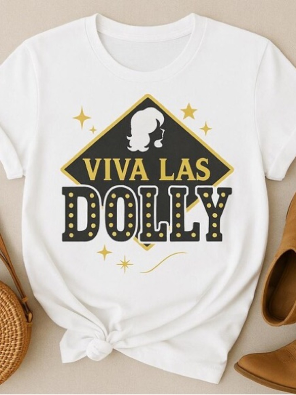 Gildan White "Viva Las Dolly" Graphic Tee Shirt